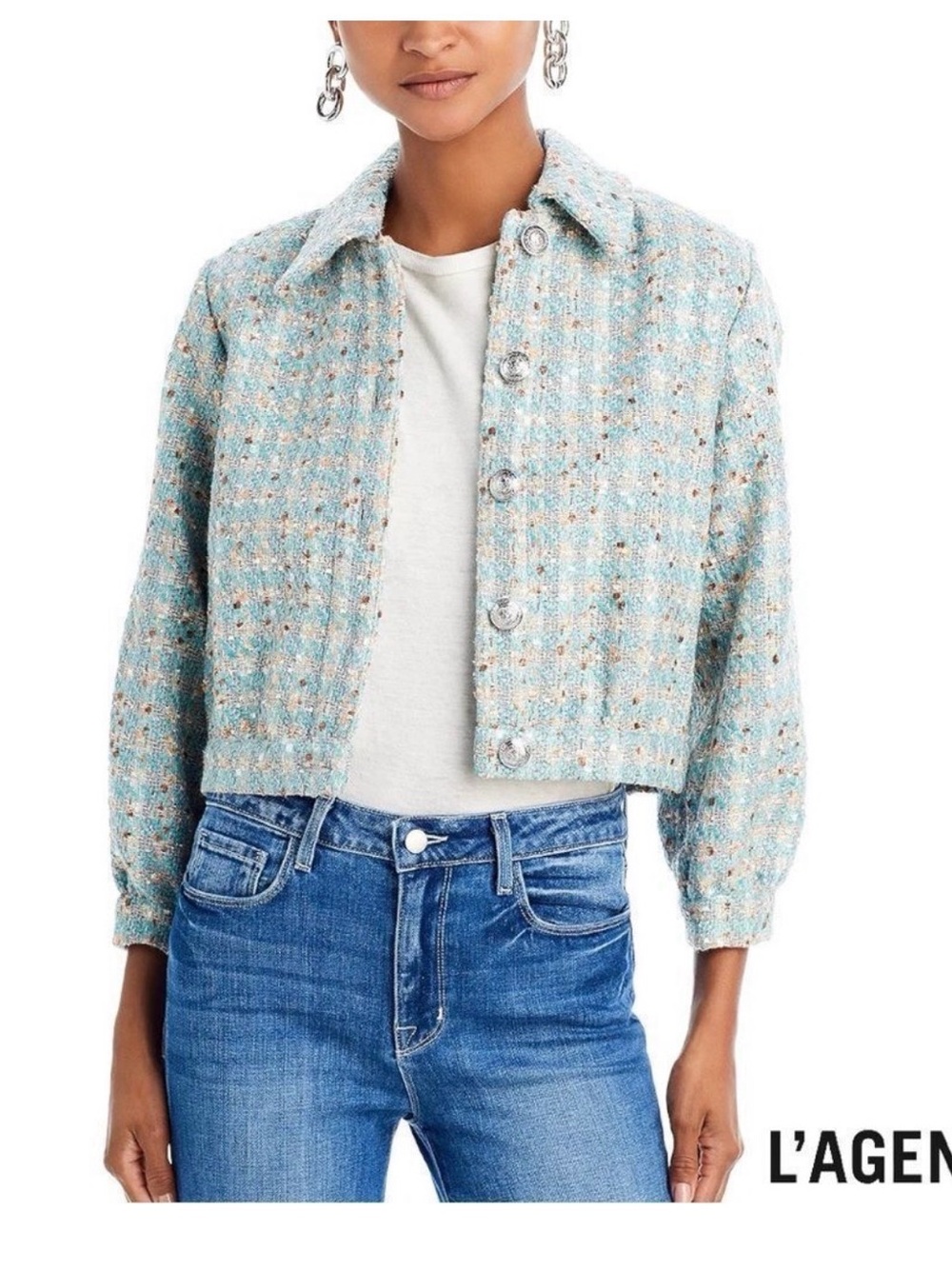L’agence Tweed Cove Teal / Beige Blazer - Size 0
